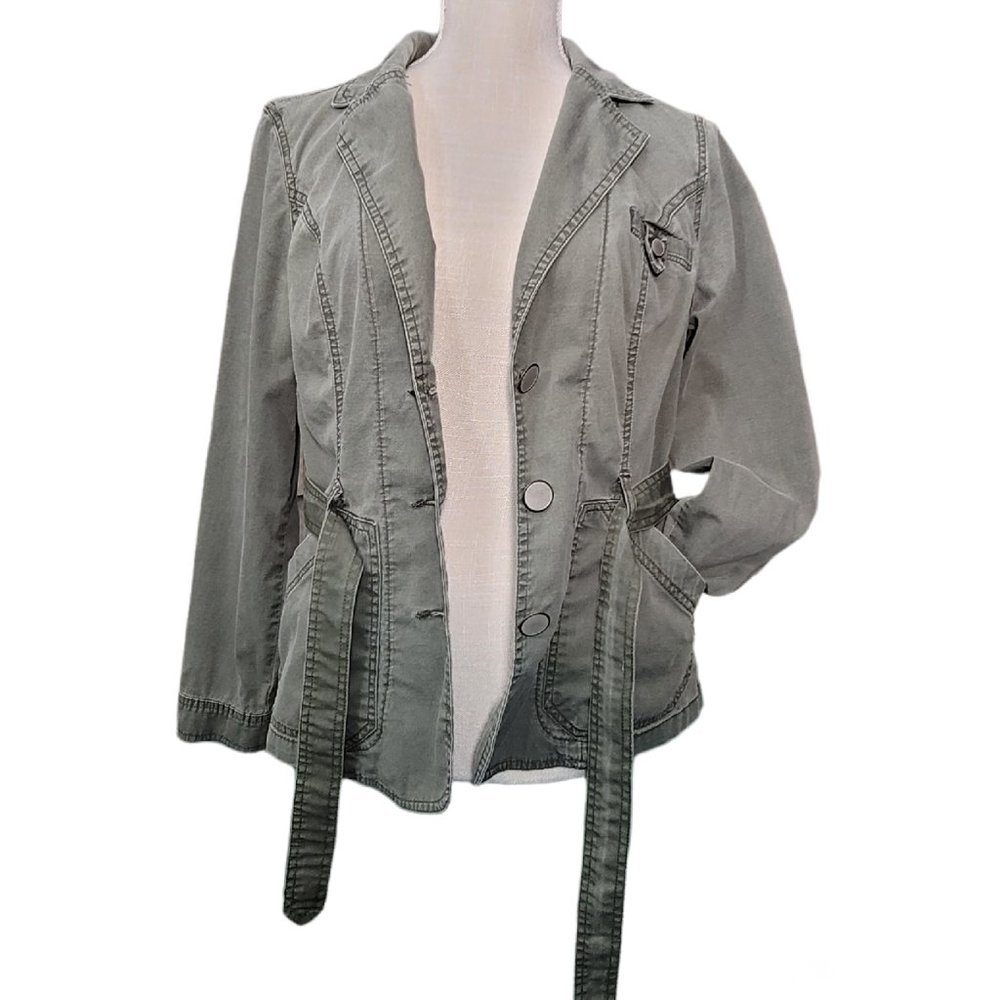 Women's Olive jacket blazer button front with belt Size 6